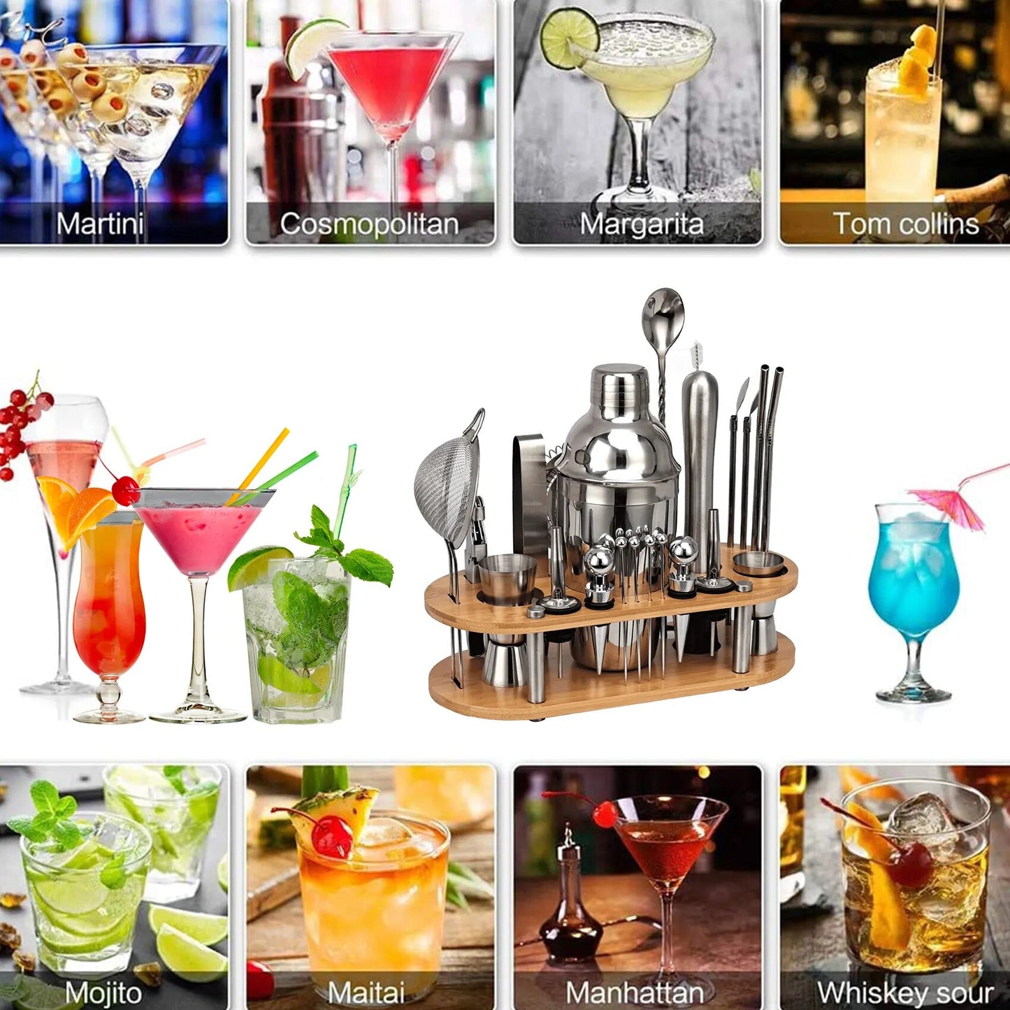 Premium 23 Piece Bartender Set - Bamboo Stand