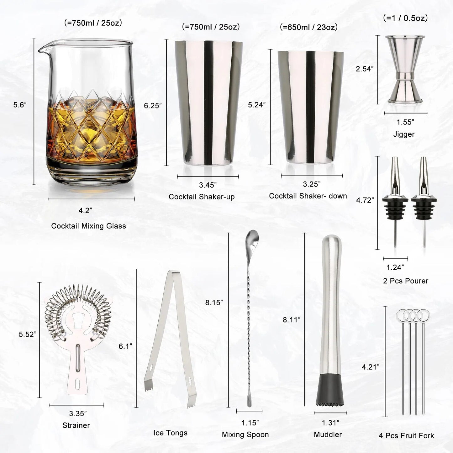 Stylish 13 Piece Set - Crystal Mixing Glass