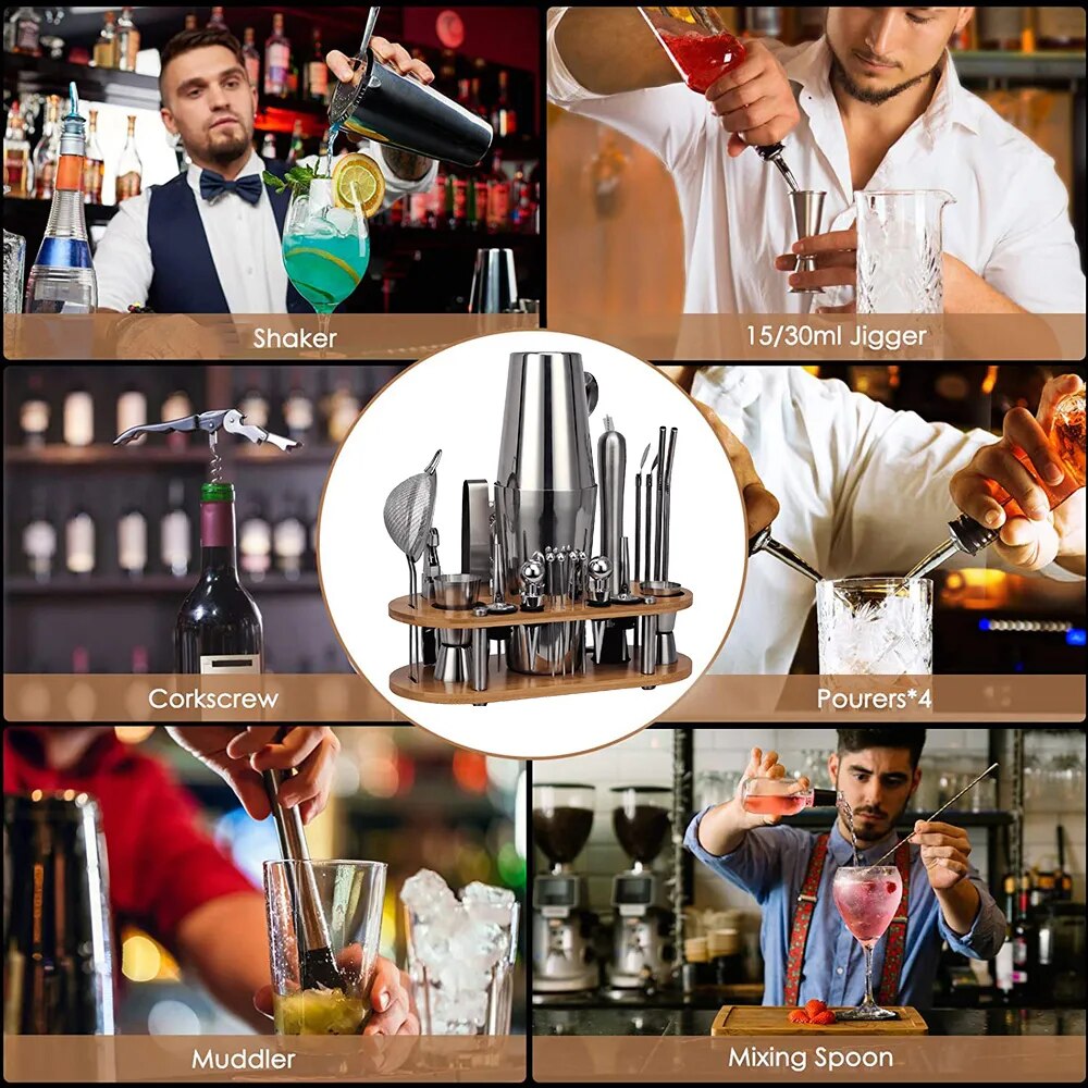 Premium 23 Piece Bartender Set - Bamboo Stand