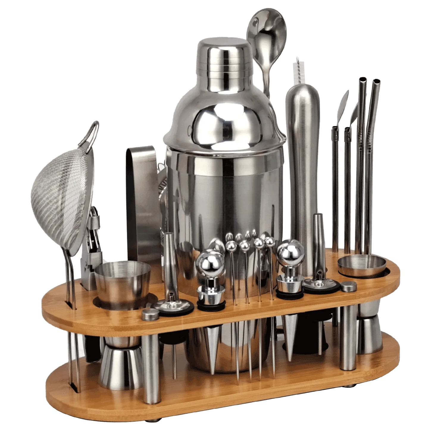 Premium 23 Piece Bartender Set - Bamboo Stand