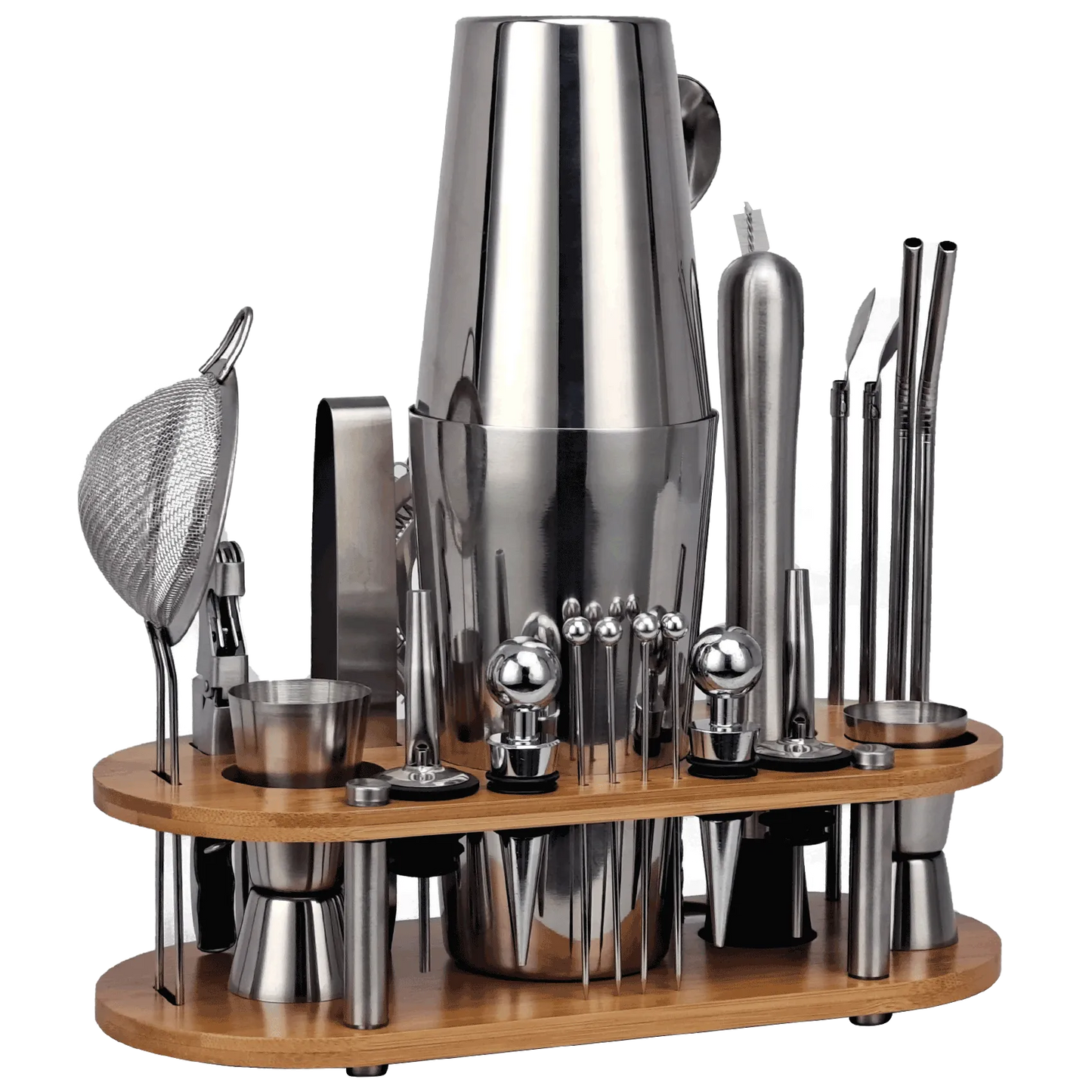 Premium 23 Piece Bartender Set - Bamboo Stand