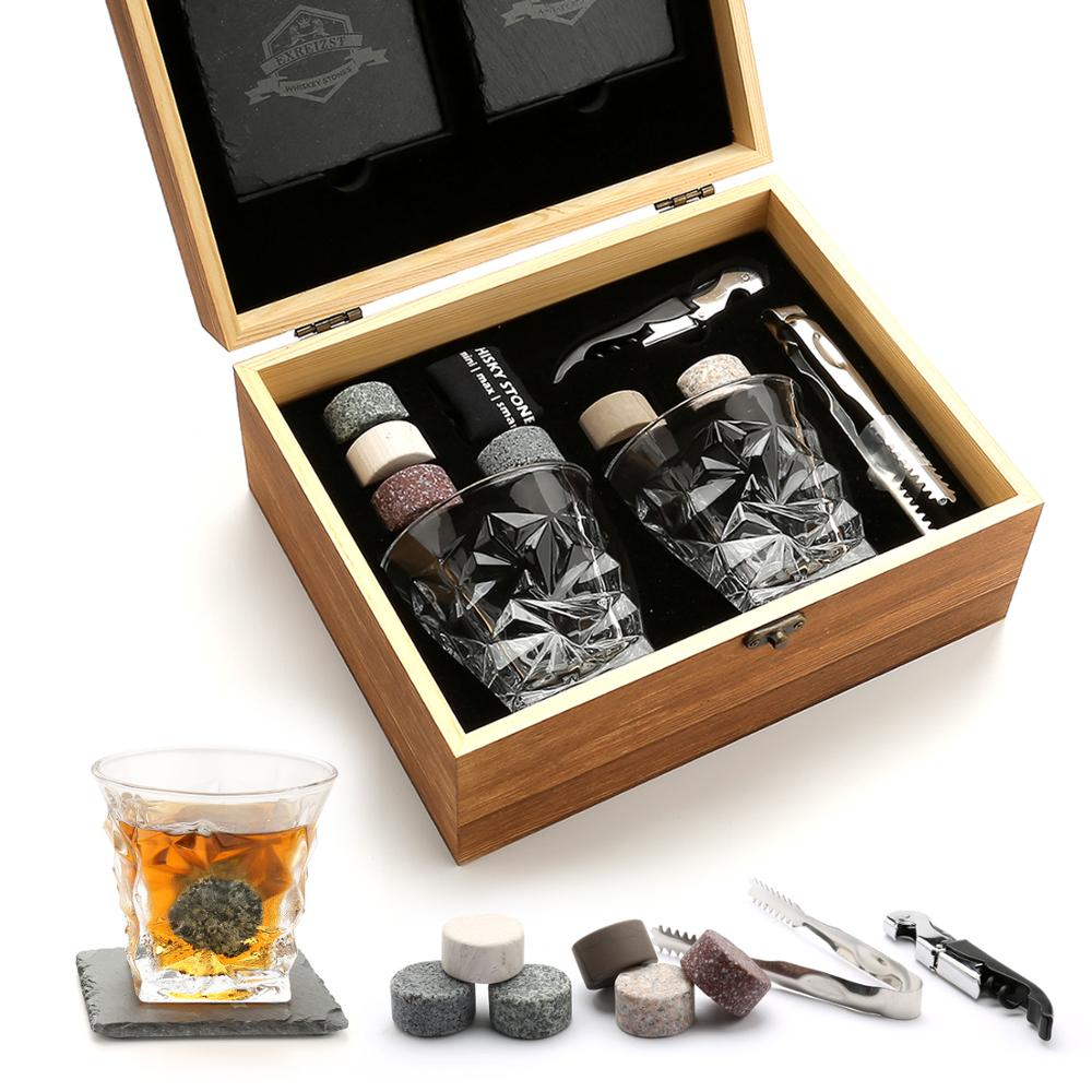 Whiskey Lovers Drinking Set with Whiskey Glasses and Chilling Stones