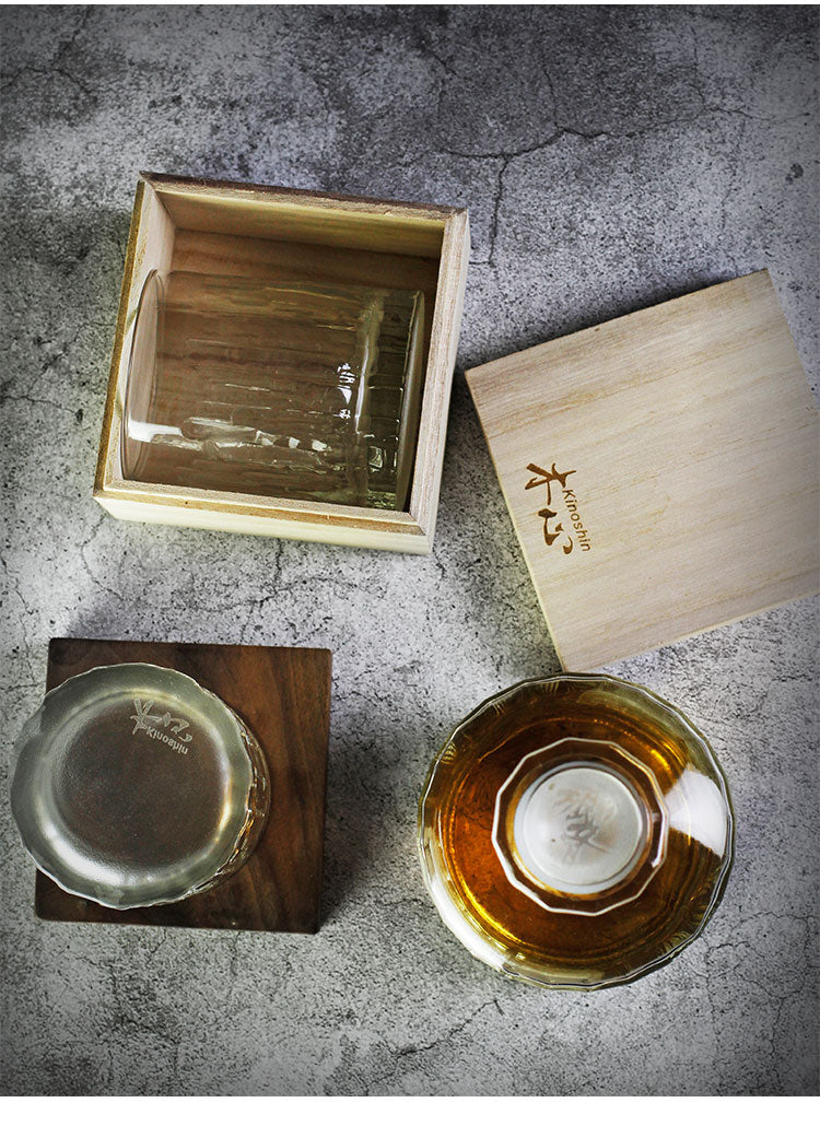 Kinoshin Japanese Style Wood Heart Whiskey Glass