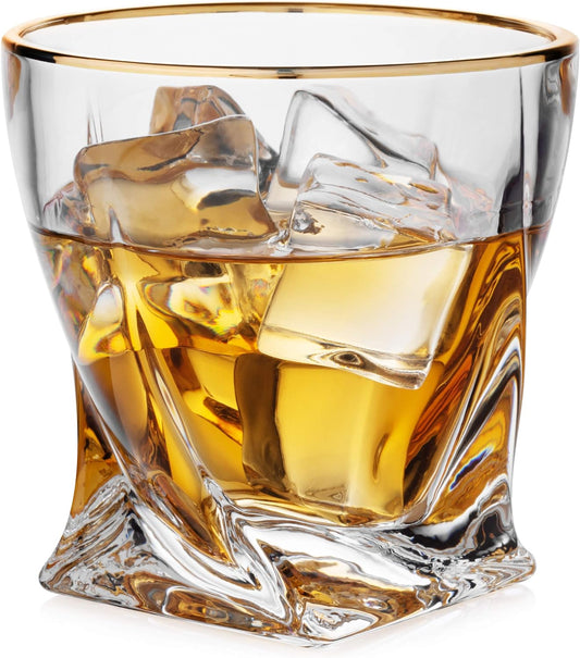 Gold-Rimmed Twisted Whiskey Glasses Set of 4