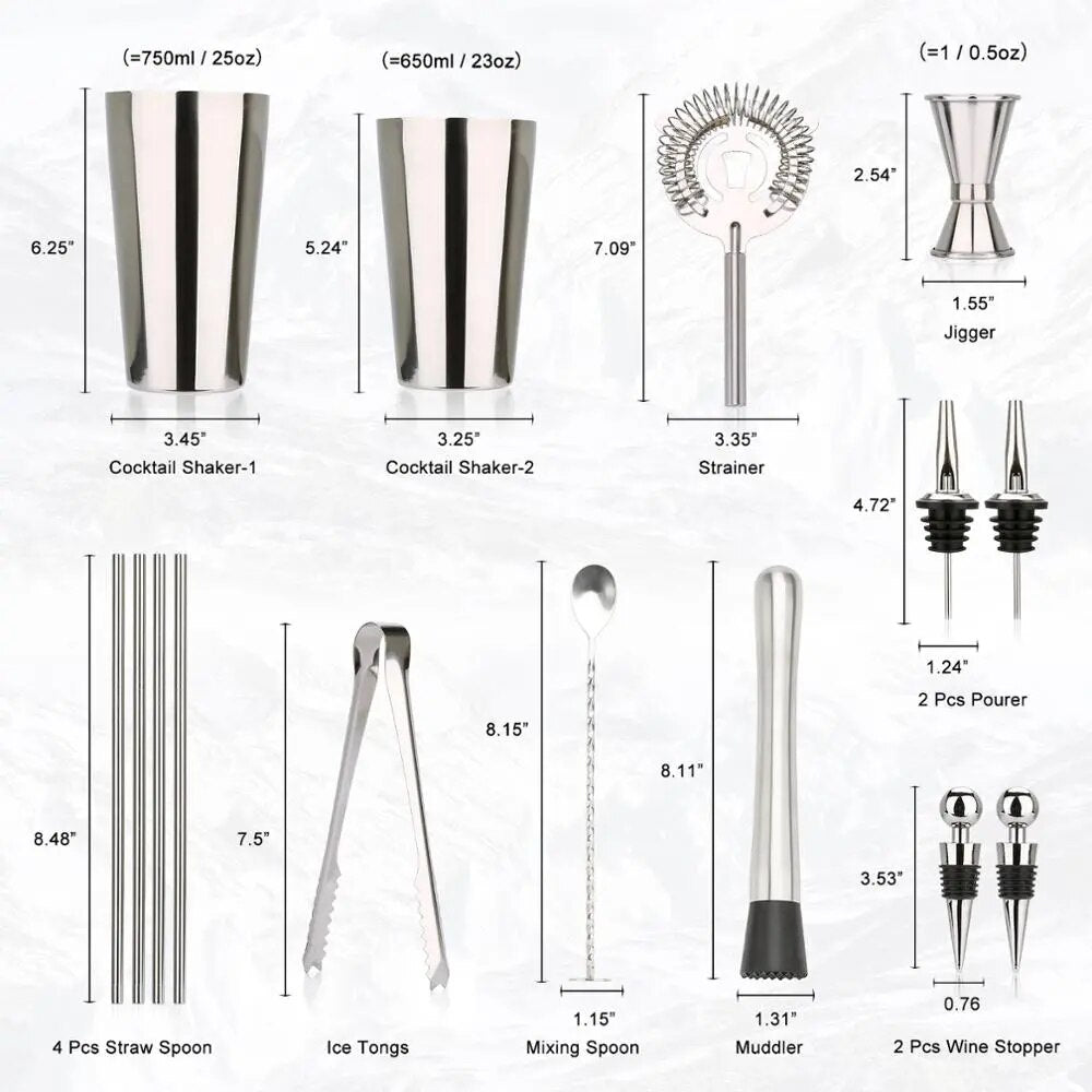All-in-One 15 Piece Bartender Set - Stainless Steel