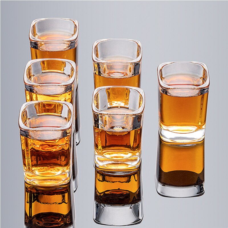 Square Shot Glass Set 6 Glasses With Optional Wooden Rack