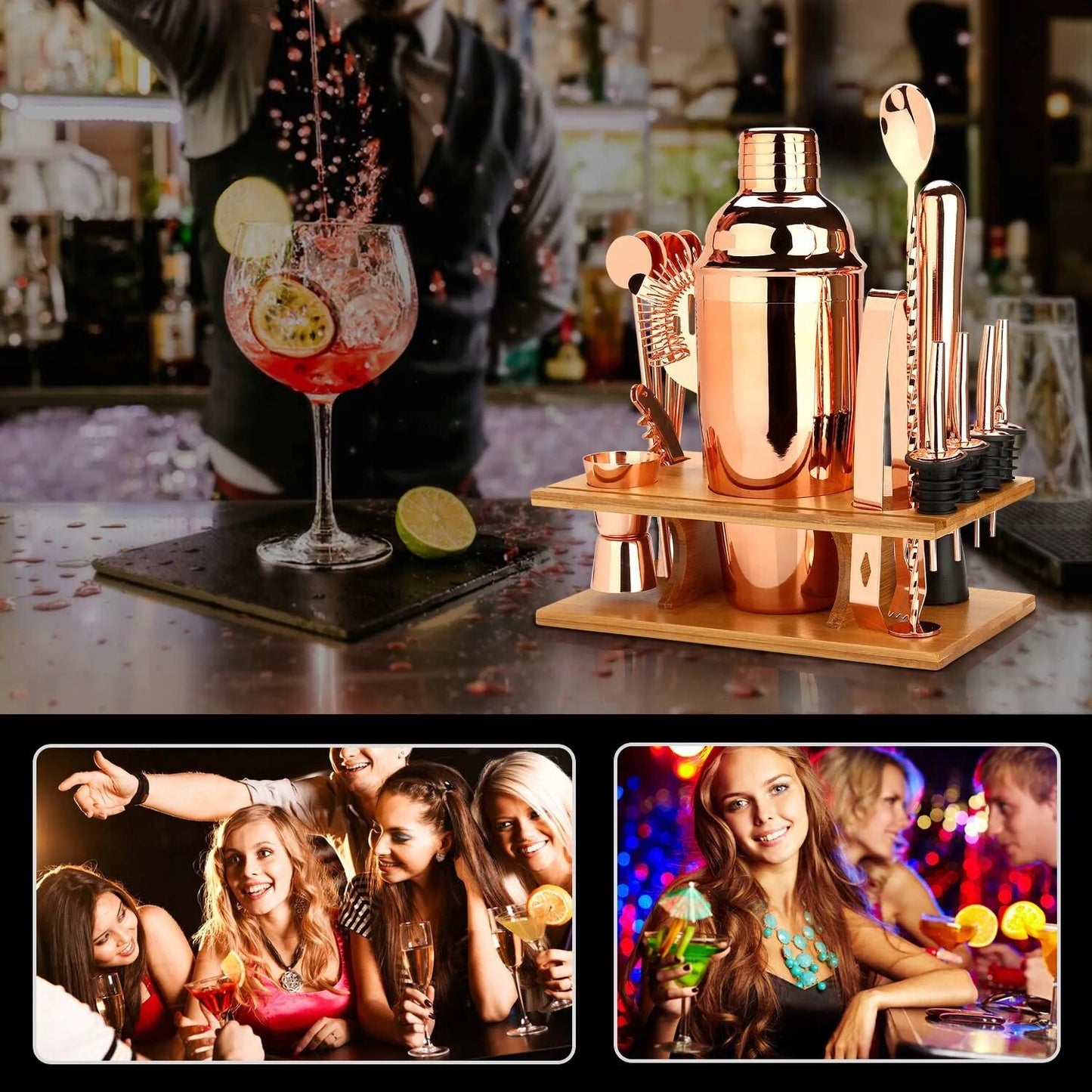 16 Piece  Cocktail Shaker Bartender Kit - Rose Gold & Silver