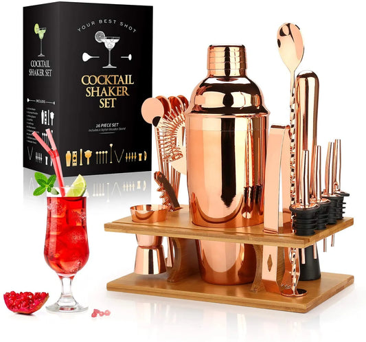 16 Piece  Cocktail Shaker Bartender Kit - Rose Gold & Silver