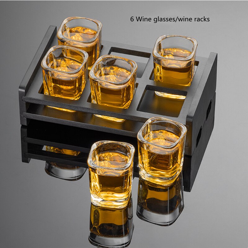 Square Shot Glass Set 6 Glasses With Optional Wooden Rack