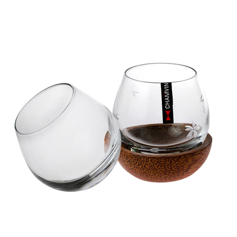 Chamvin Glass Japanese Engraved Cherry Blossom Rotating Whiskey Glass