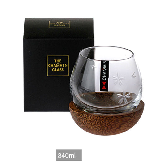 Chamvin Glass Japanese Engraved Cherry Blossom Rotating Whiskey Glass