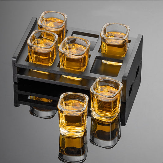 Square Shot Glass Set 6 Glasses With Optional Wooden Rack